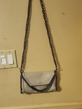 Cream Chain-Trim Crossbody Clutch